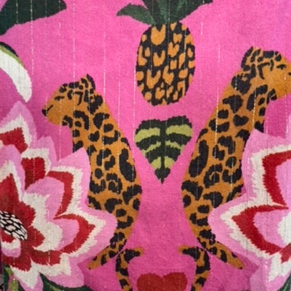 FARM Rio Anthropologie Pink Leopard Forest Beach Cover-Up Dress Kaftan (S) - Picture 7 of 13